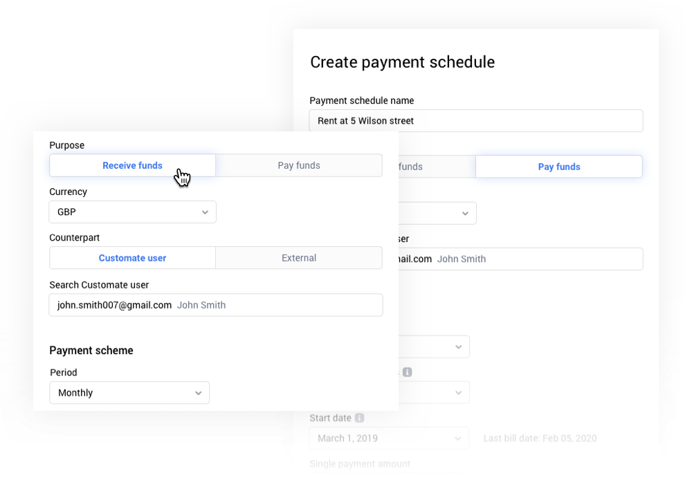 Automated payment schedules to receive or pay funds