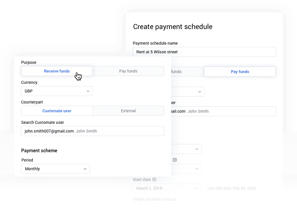 Automated payment schedules to receive or pay funds
